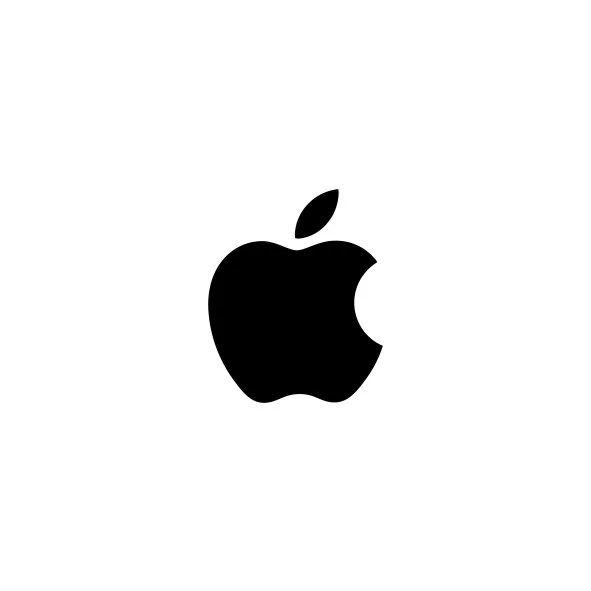 Black Apple logo on a white background.