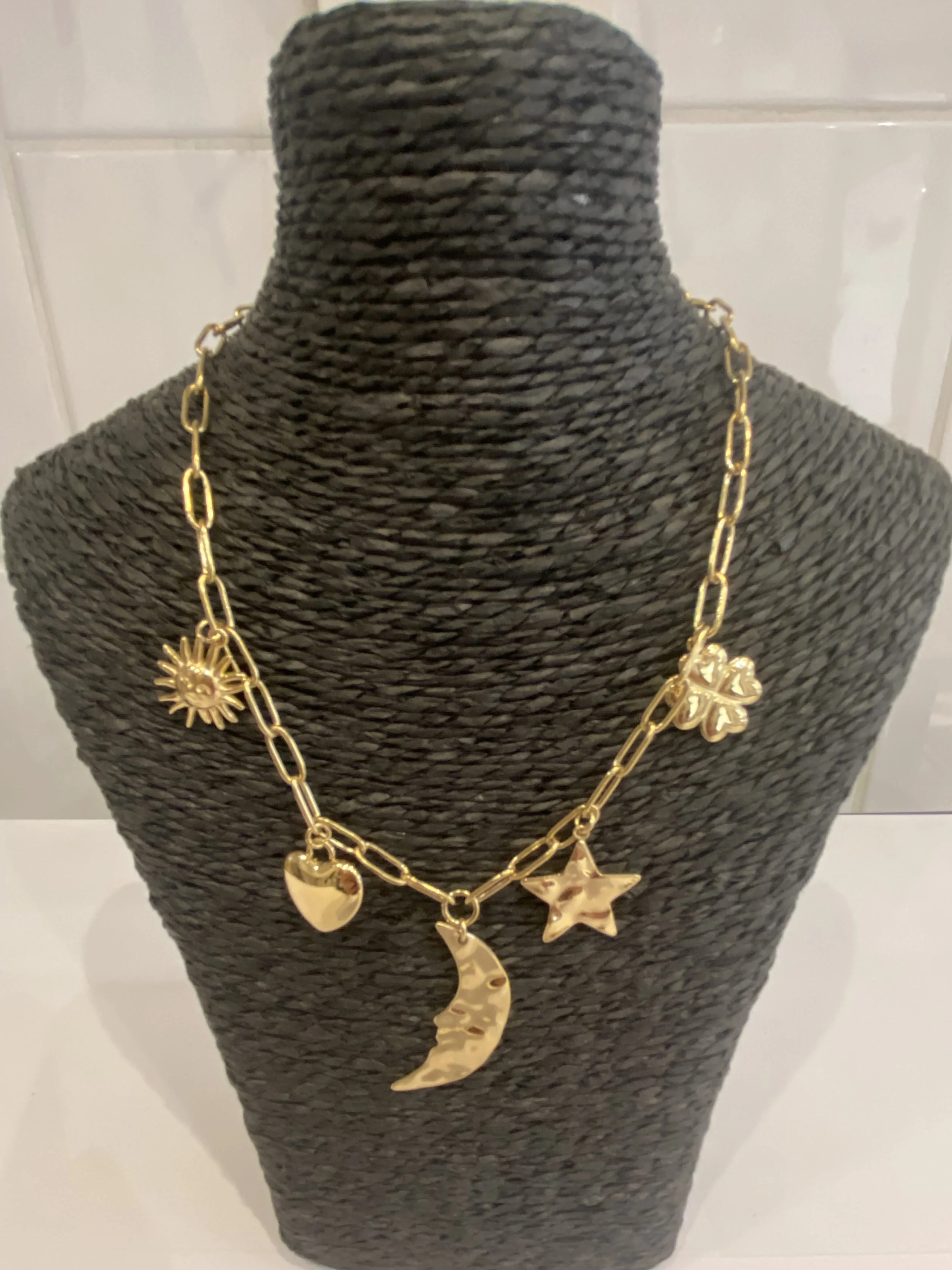 Collier breloques lune en acier