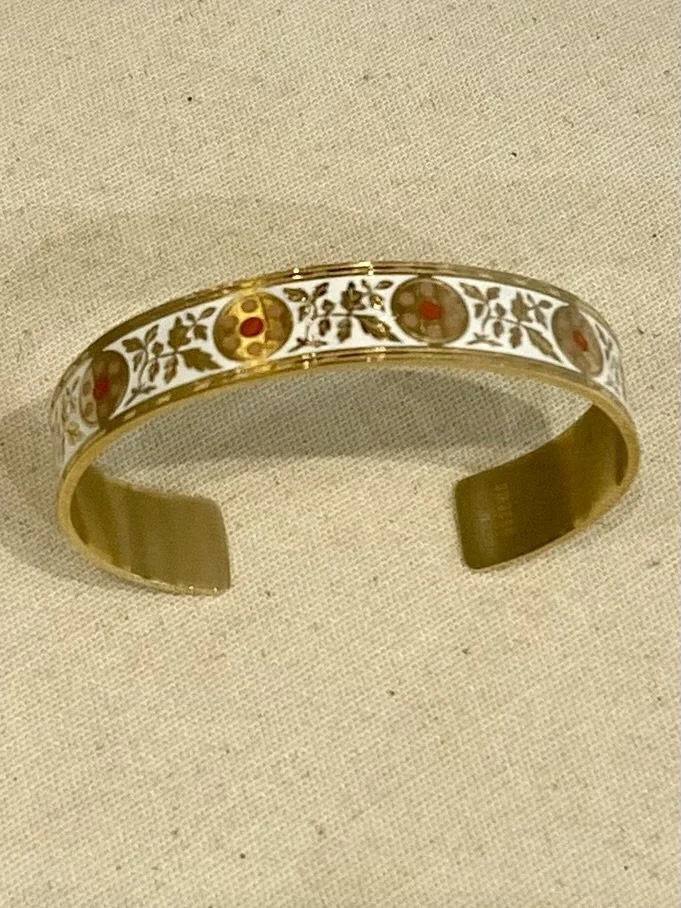 Bracelet rigide semi ouvert motif émaux en acier