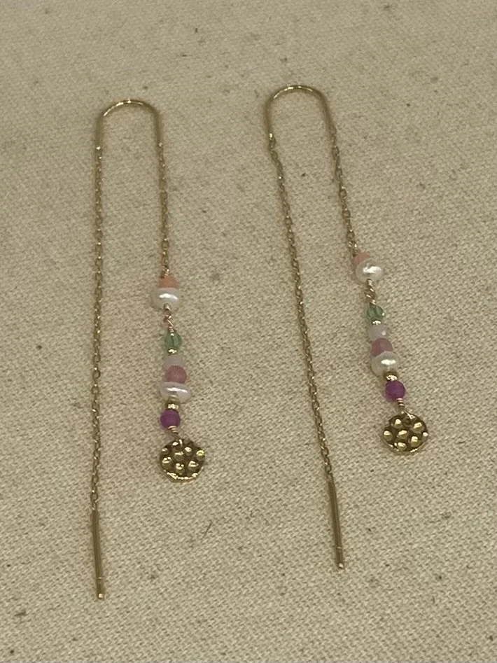 Boucles-d'oreilles chaine perlée et acier