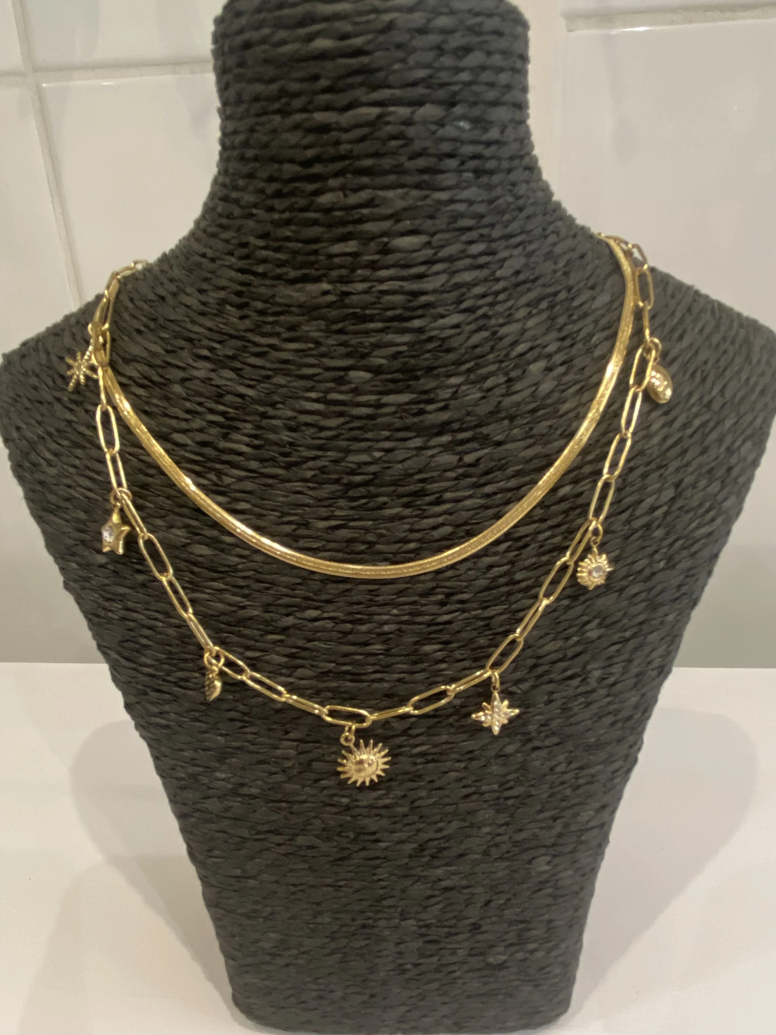 Collier 2 rangs breloques en acier