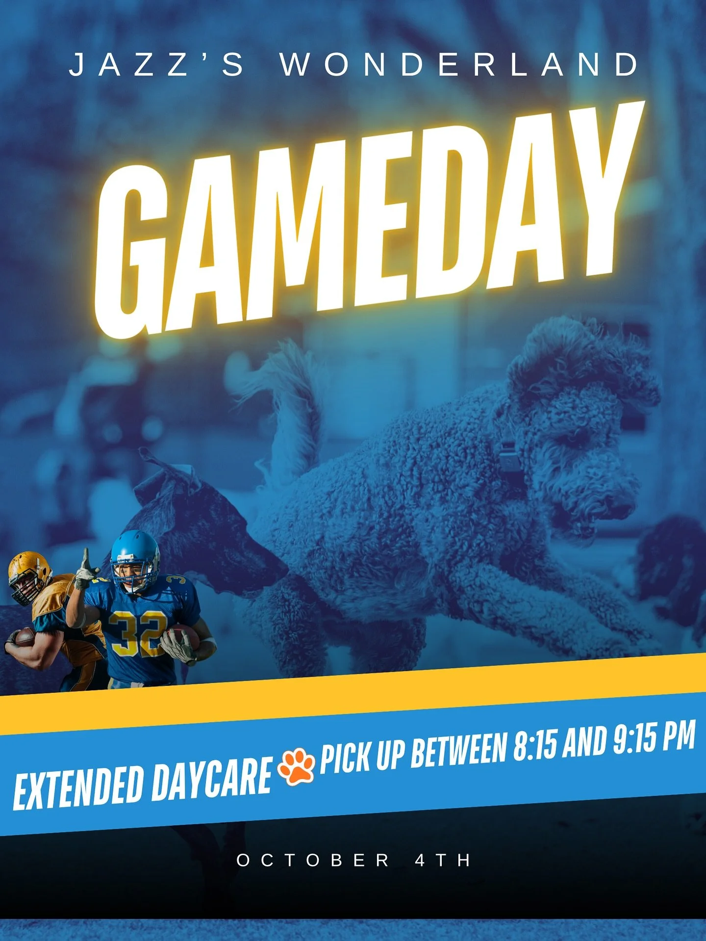 🏈 Game Day Just Got Easier for Pet Parents!

Enjoy the game while your pup has the time of their life at Jazz&rsquo;s Wonderland &mdash; Gainesville&rsquo;s favorite dog daycare &amp; boarding resort!

🐾 Extended Daycare available tonight!
Pickup b
