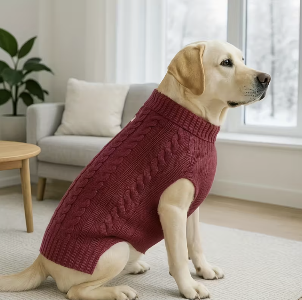 Knit Dog Sweater (Crimson Cable Knit)