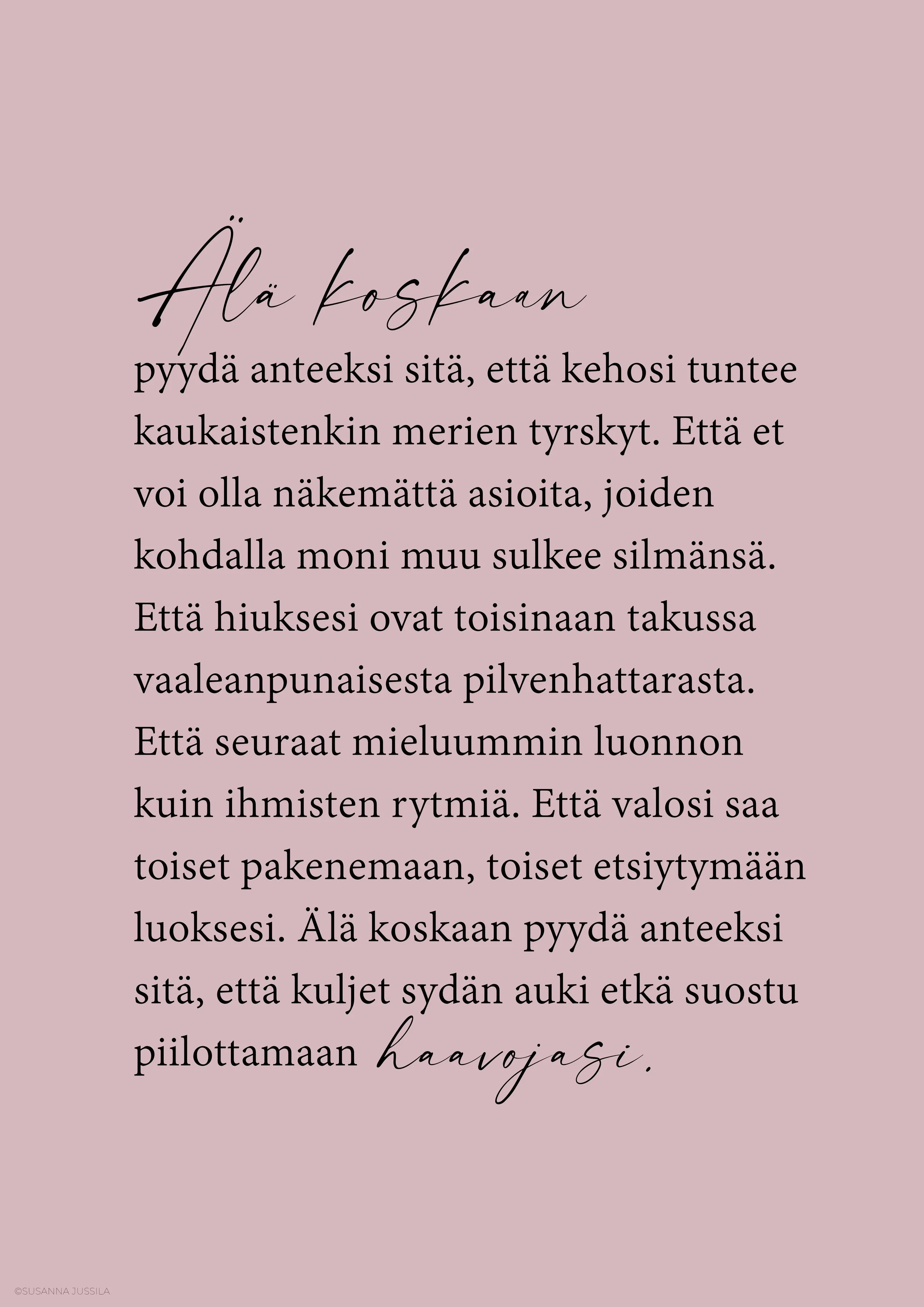 Sydän auki -runojuliste A4