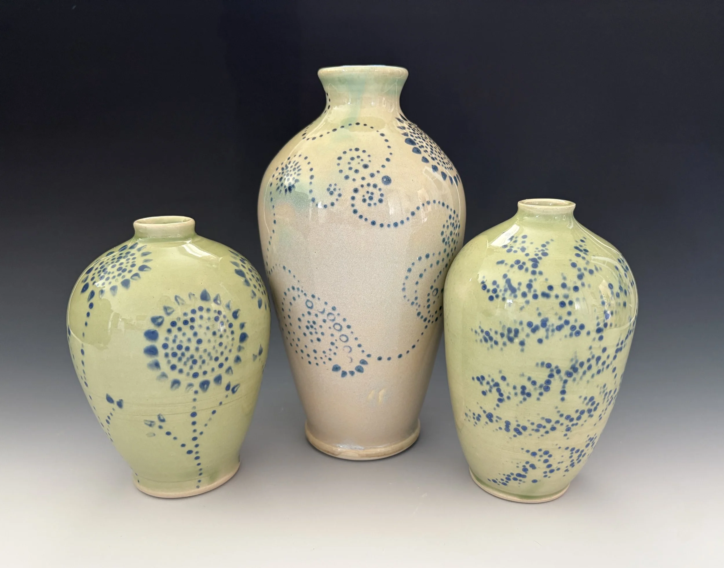 3 dotted vessel; 5-8" tall; $100-$145