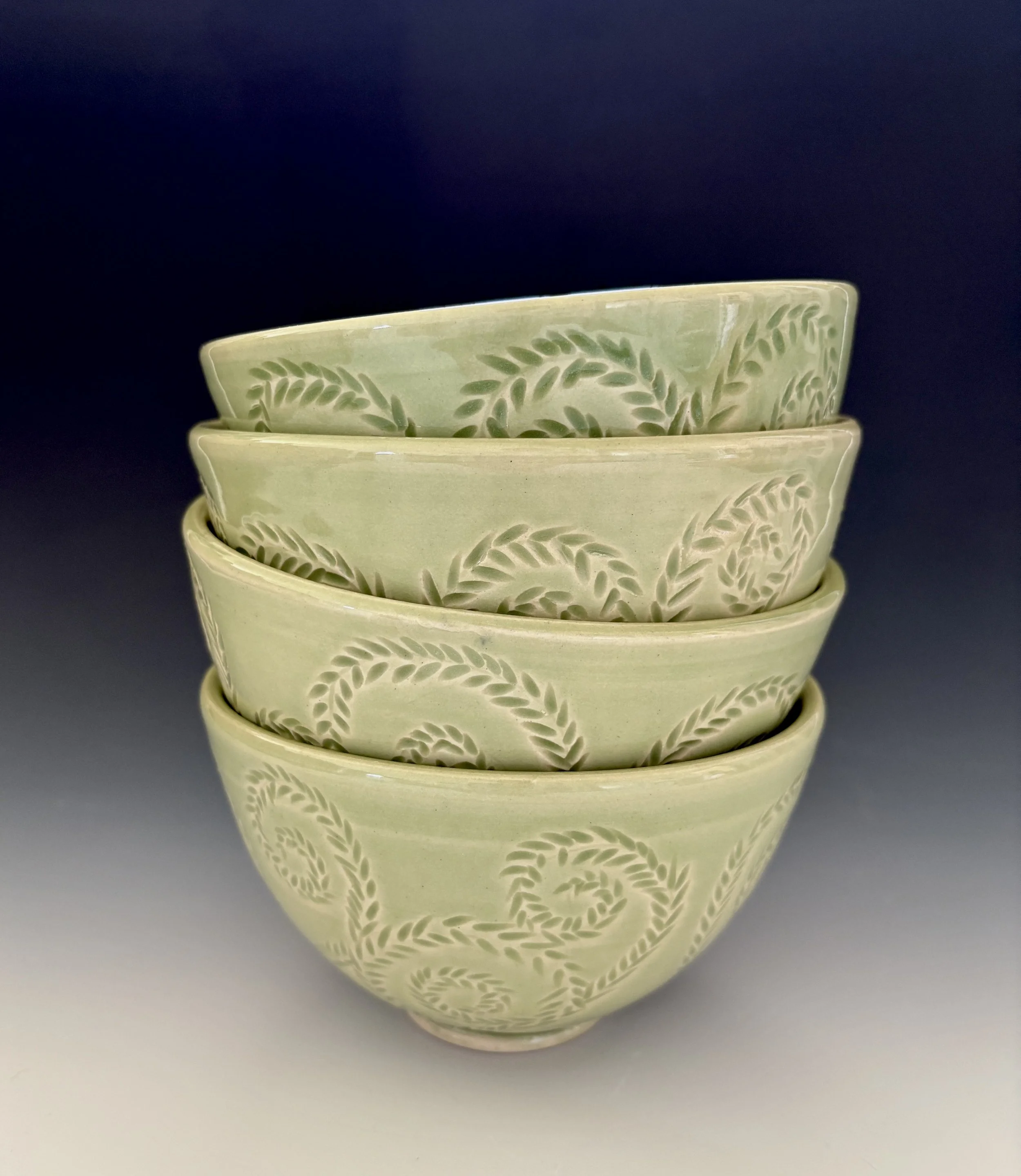 Stacked soup bowls carved; 6" diameter; $60 each