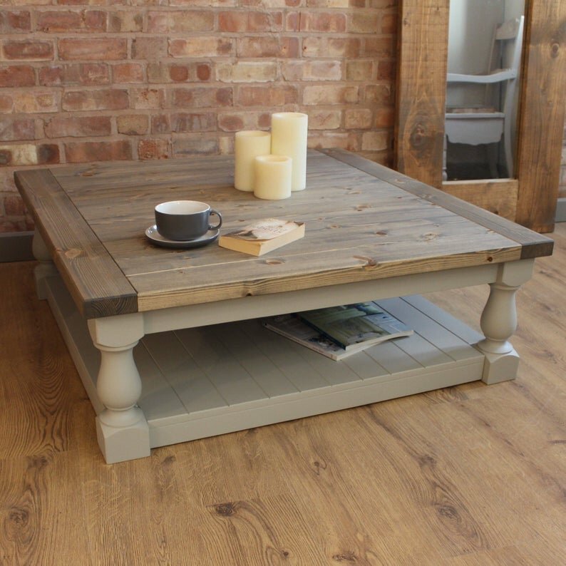 Large Square Handmade Solid Pine, Pine Wood Square Coffee Table