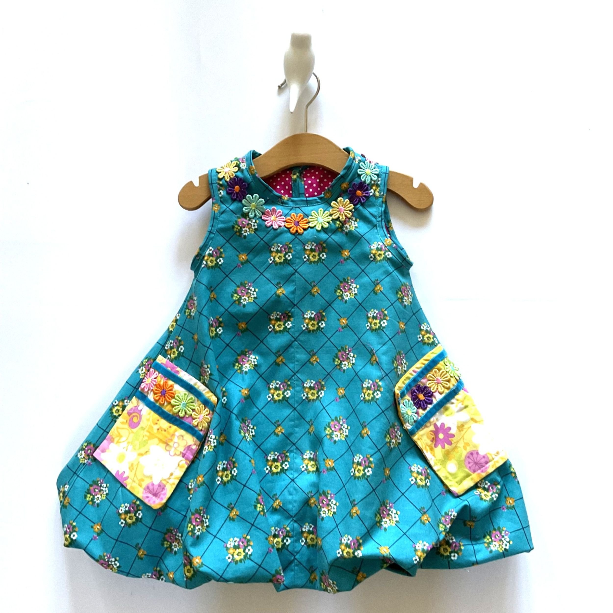 ‘Hanging Baskets’ vintage fabric girl’s balloon-hem party dress Age 2-3 years * (Free P&P) £40.00