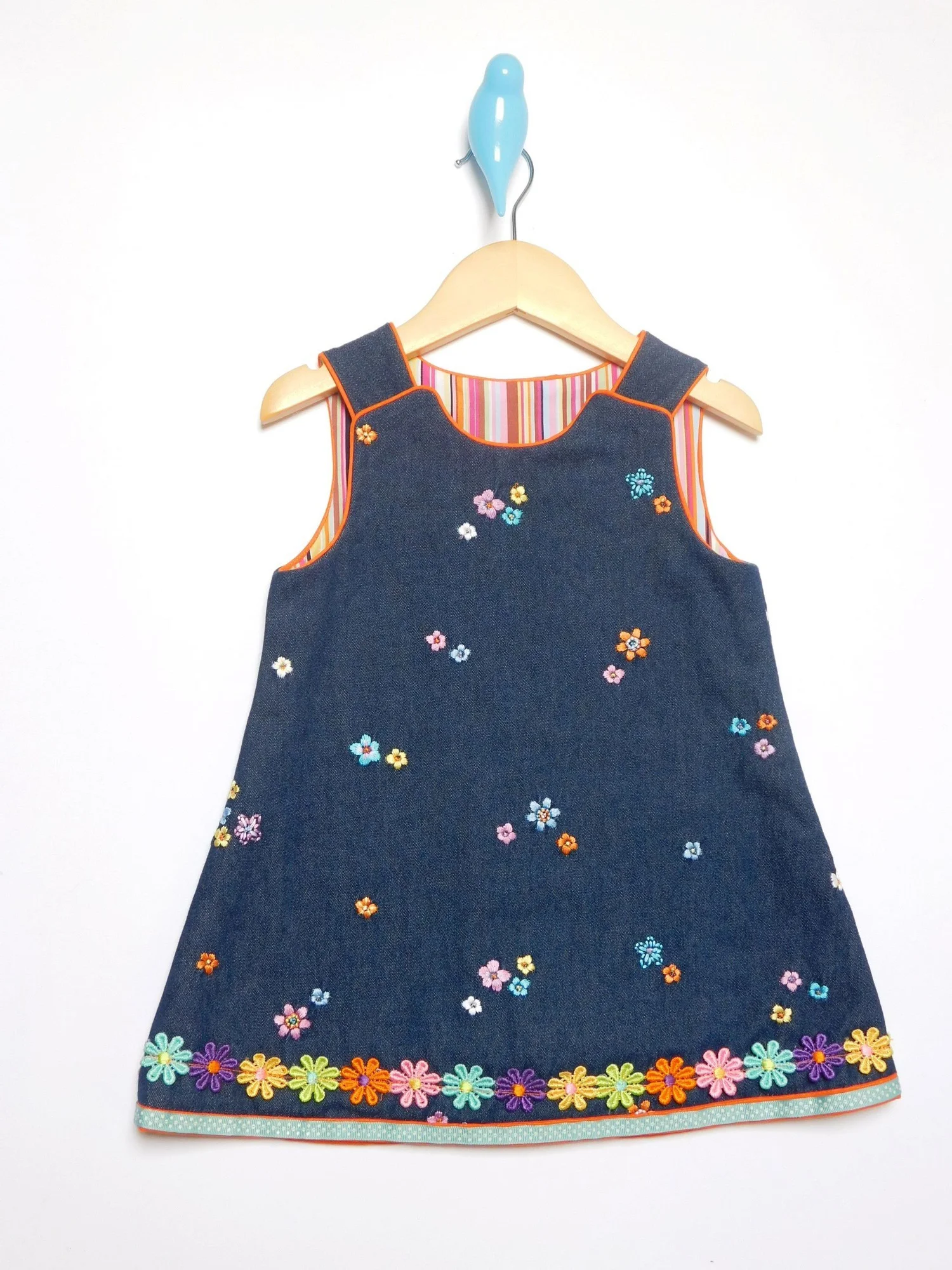 embroidered denim pinafore dress Organic 