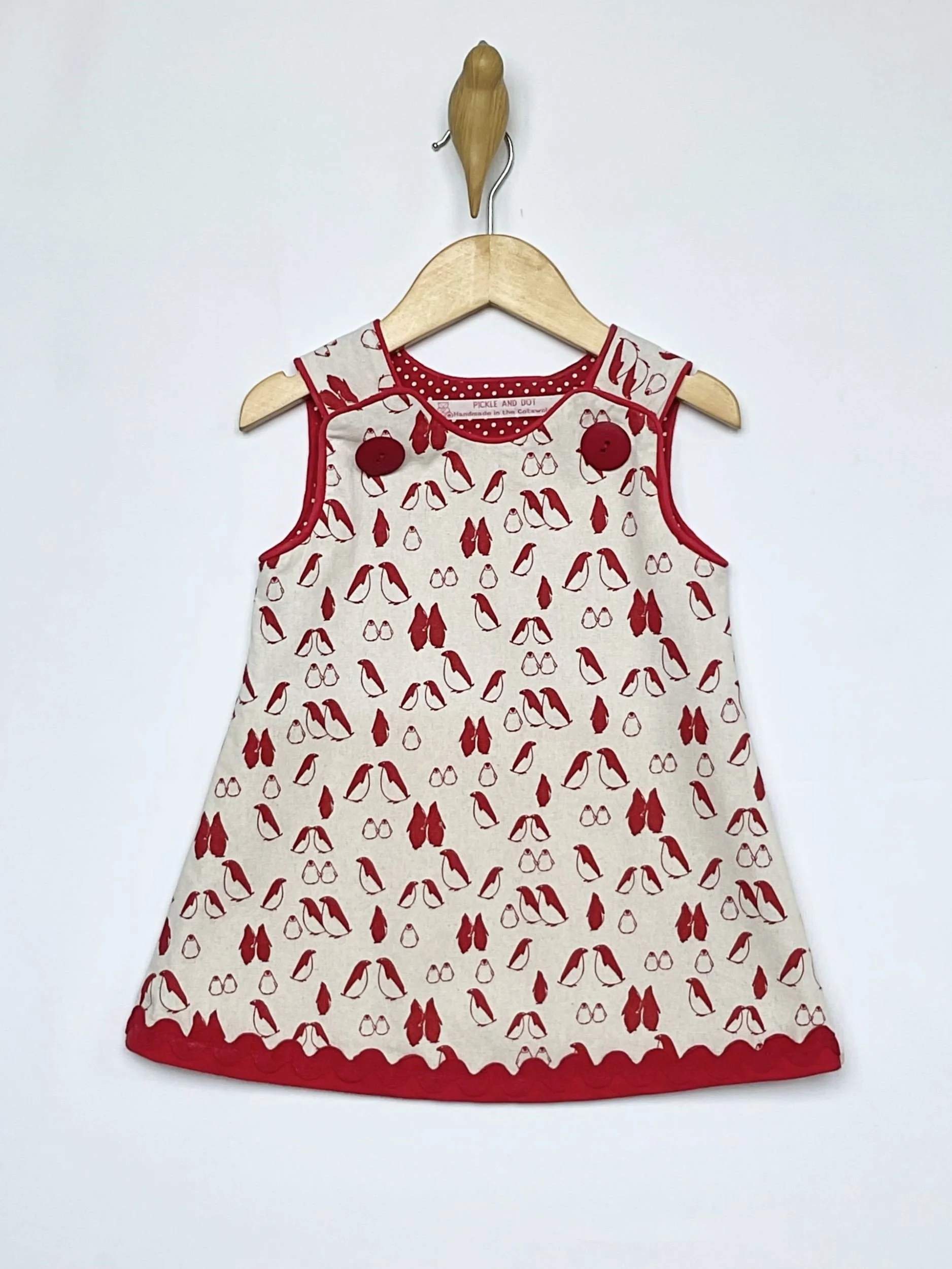 Kissing Penguins’ Red girl’s pinafore dress Age 2-3 years * (Free P&P) £35