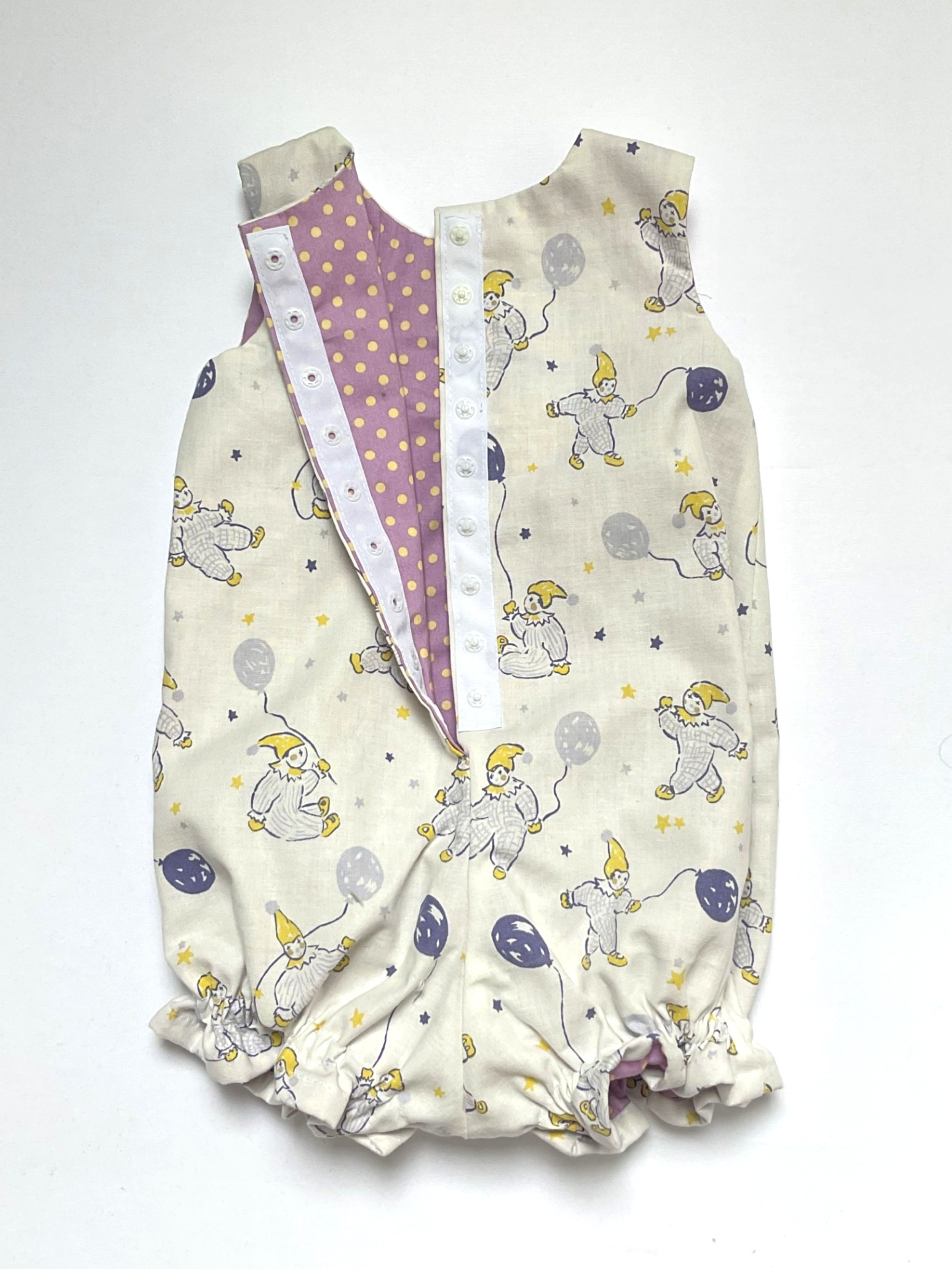 ‘Baby Clowns’ pleat front boy/girl rompers Age 3-6 months* £35 (Free P&P)