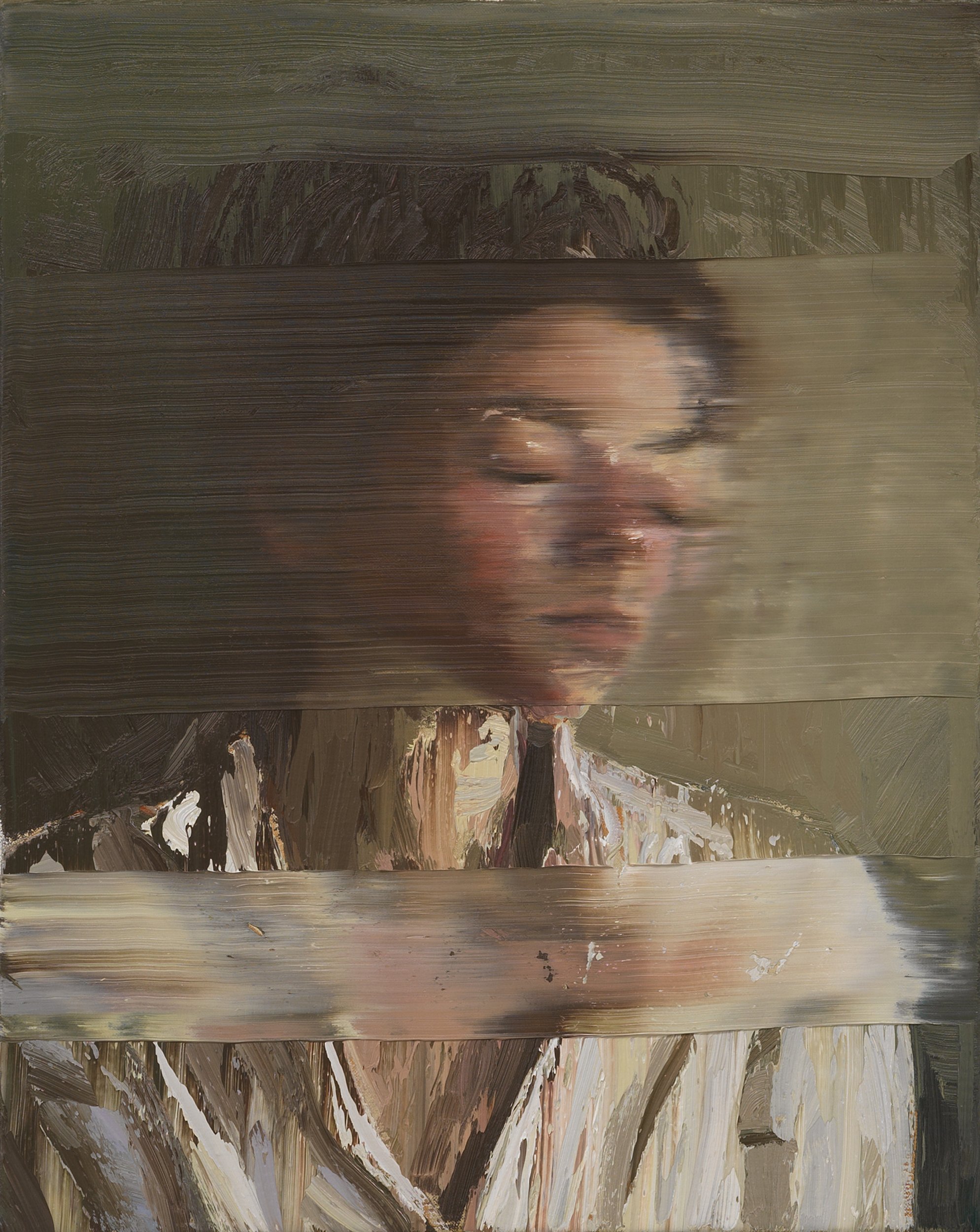    Woman With White Shirt on Olive  , 2024                                                  Oil on canvas, 50 x 40 cm Kopie 