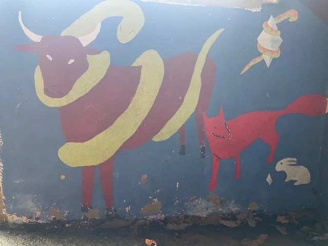 Bus shelter interior before painting - Susan Rees