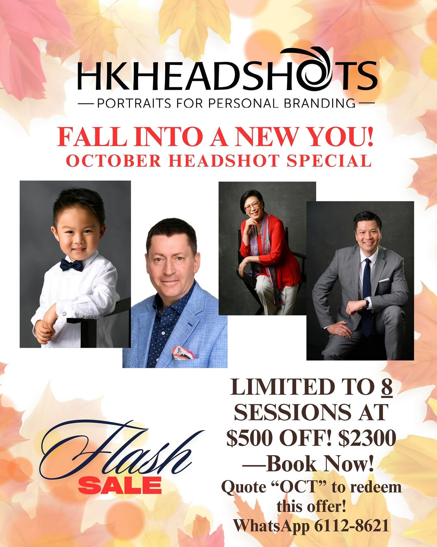 Time to update your headshot! Enjoy this special rate for first 8 sessions in October!