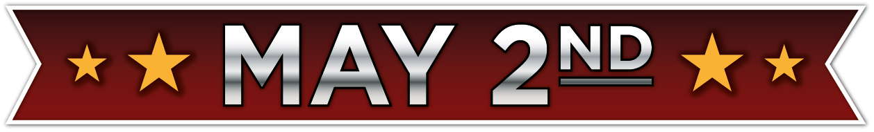 Event banner with a red background and gold stars, announcing an event on May 2nd.