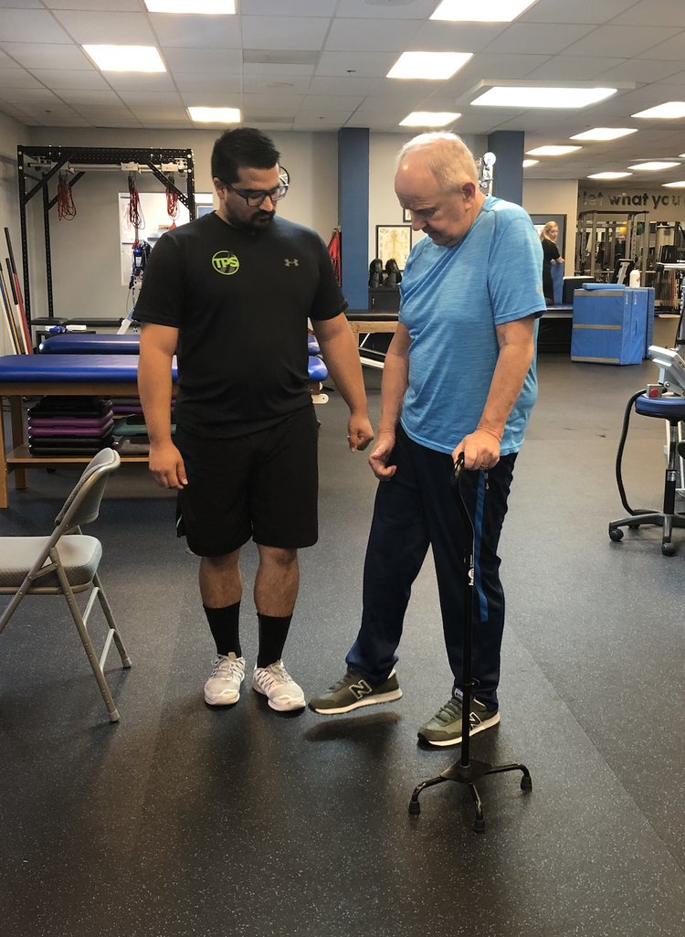 man re-learning how to walk