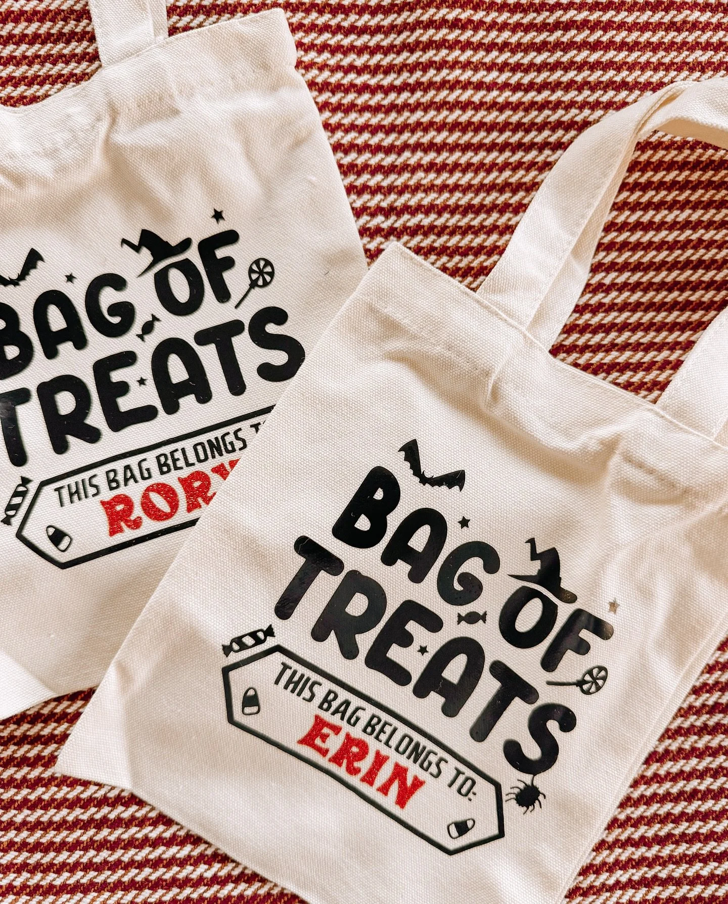 🎃 Personalised bags for trick or treating 🎃 Just &pound;4.50

Collection from Wakering

Just make payment via the link then message me with names for the bags (do double check spellings!).

These canvas bags are 20cm x 25cm, with black vinyl and a 