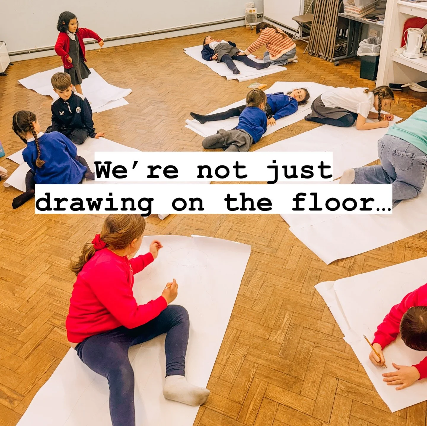 Removing the tables gave these artists space to think BIG and move freely this evening. 

Creating life-size self-portraits on the floor (which we&rsquo;ll be collaging on to next week!) supports gross motor development, body awareness and spatial un