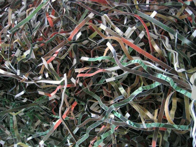 It's Safe To Open Your Eyes Now, Pt 1: Mixed Media Installation with Shredded Photos from US Army internal investigation of Abu Ghraib. [Visible Collective/Mohaiemen]