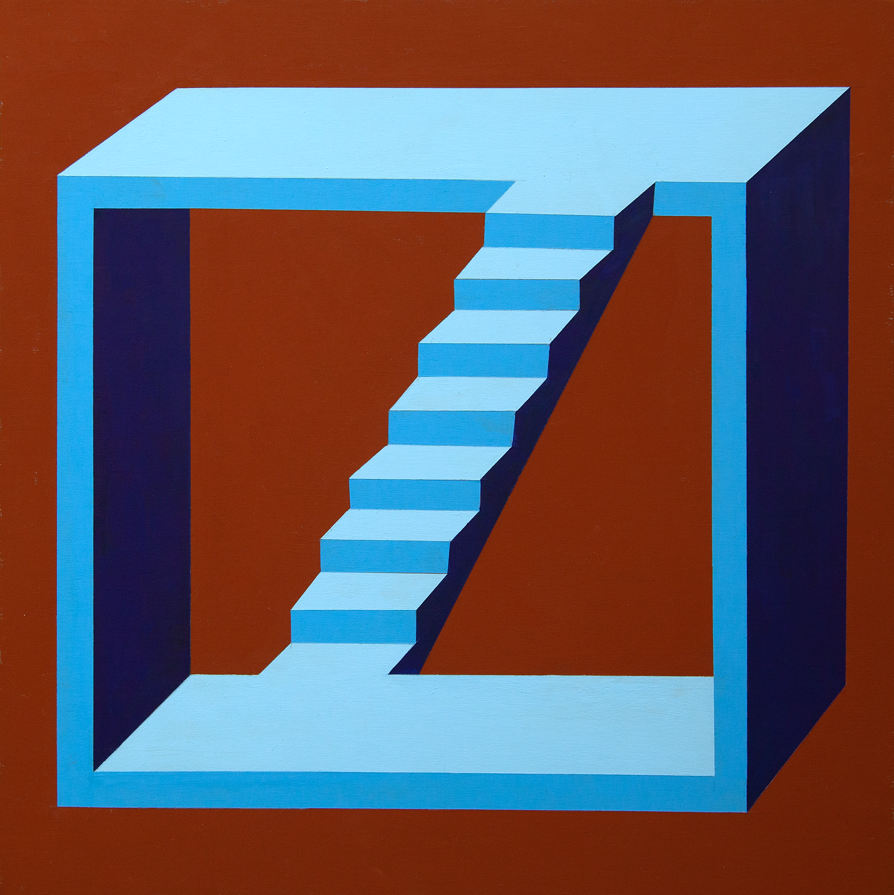 Stairway/Box Problem, 16 x 16 in., Acrylic on Cradled Panel, 2026