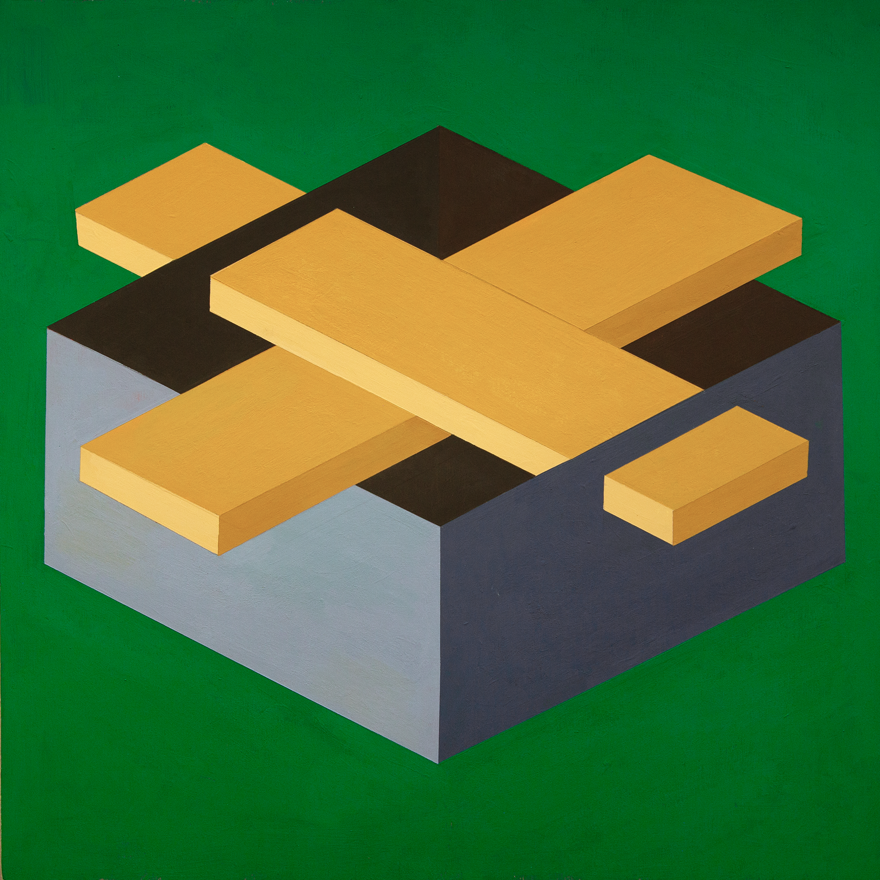 Box for Planks, 16 x 16 in., Acrylic on Cradled Panel, 2026