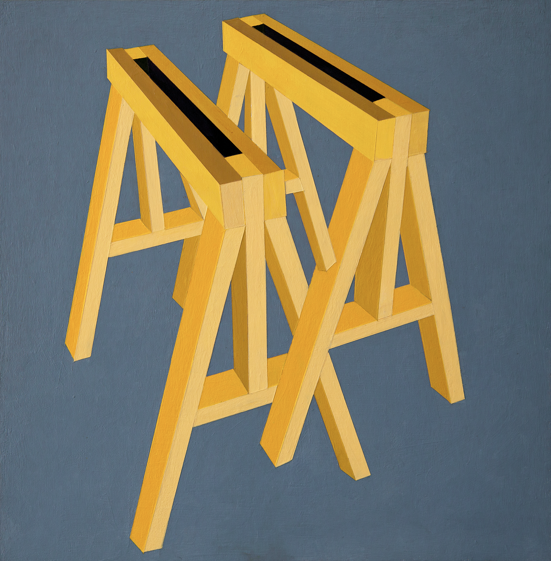 Sawhorses, 12 x 12 in., Acrylic on Cradled Panel, 2026