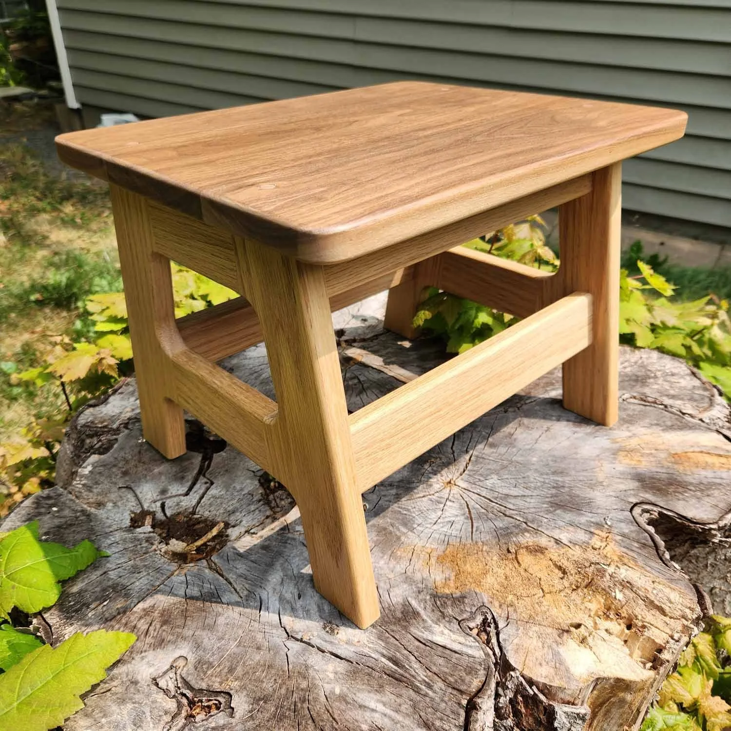 Handcrafted Oak & Walnut Small Step Stool – Single Step
