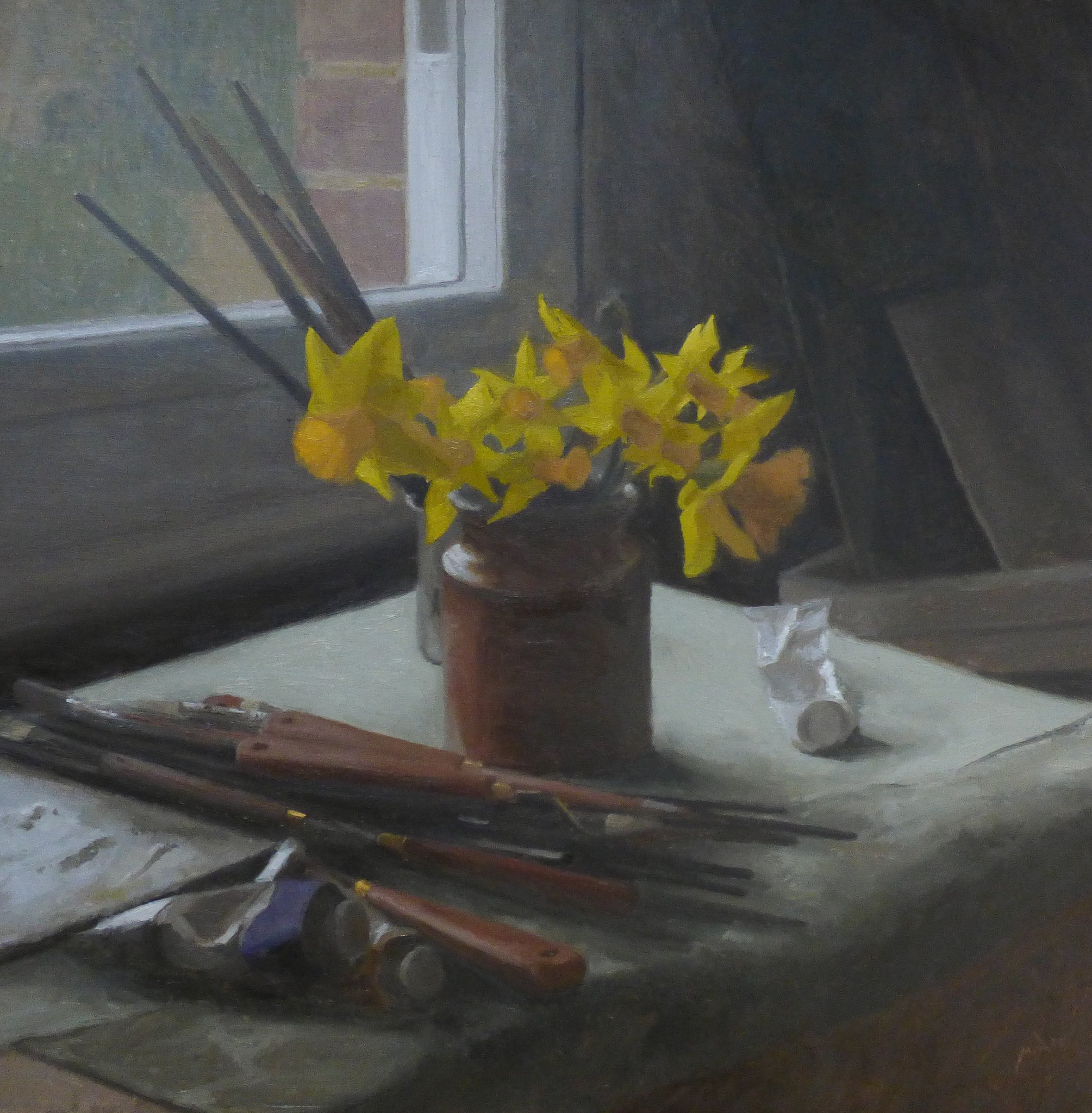 Daffodils In The Studio - 2025 - 20 x 20 inches - Oil on Linen - £1500