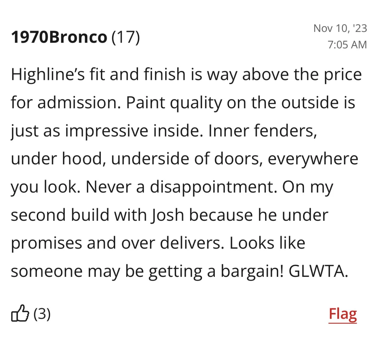 Original Bring a Trailer comment 10 — open full size