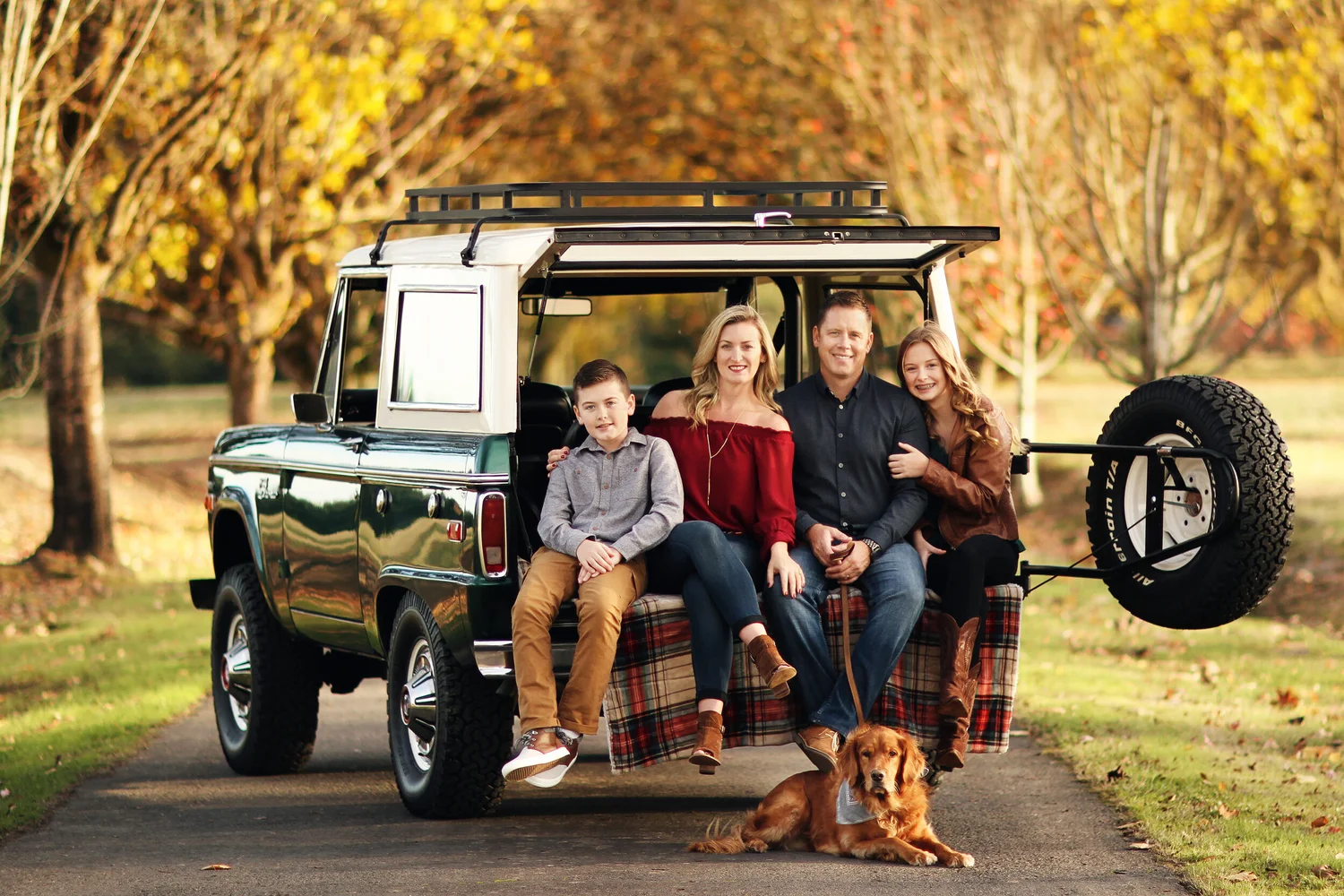 Josh Dougherty and his family with their Classic Bronco