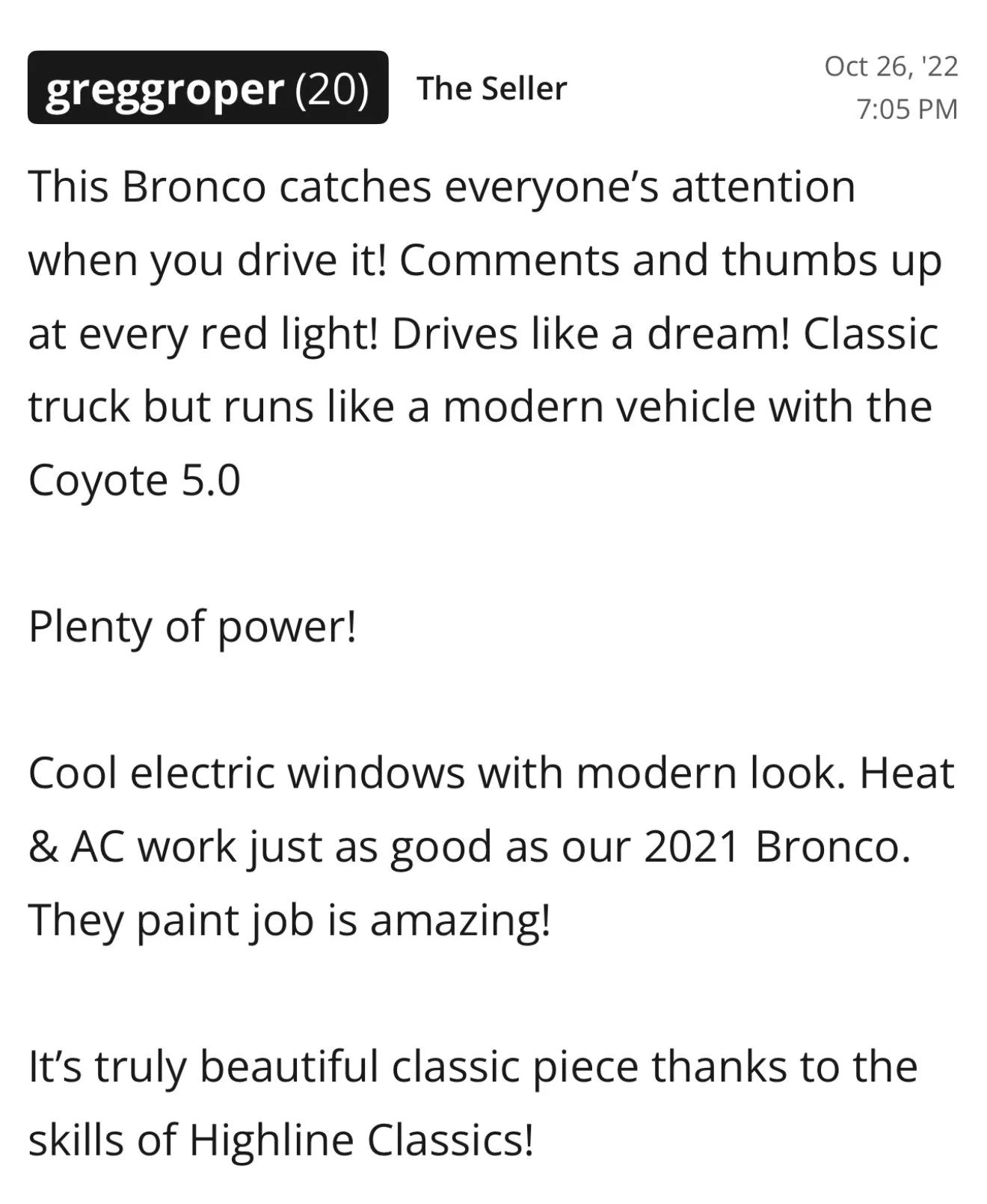 Original Bring a Trailer comment 12 — open full size