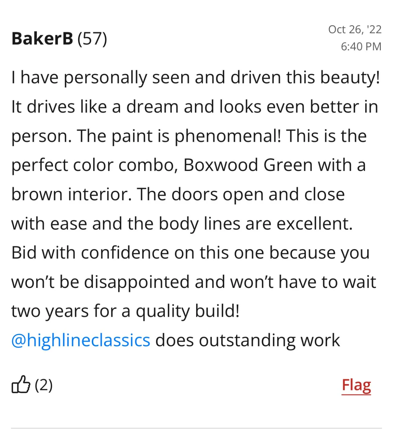 Original Bring a Trailer comment 11 — open full size