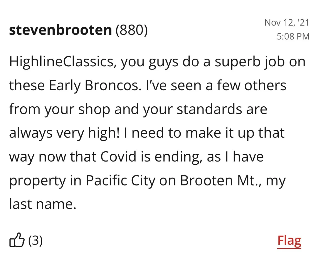 Original Bring a Trailer comment 5 — open full size