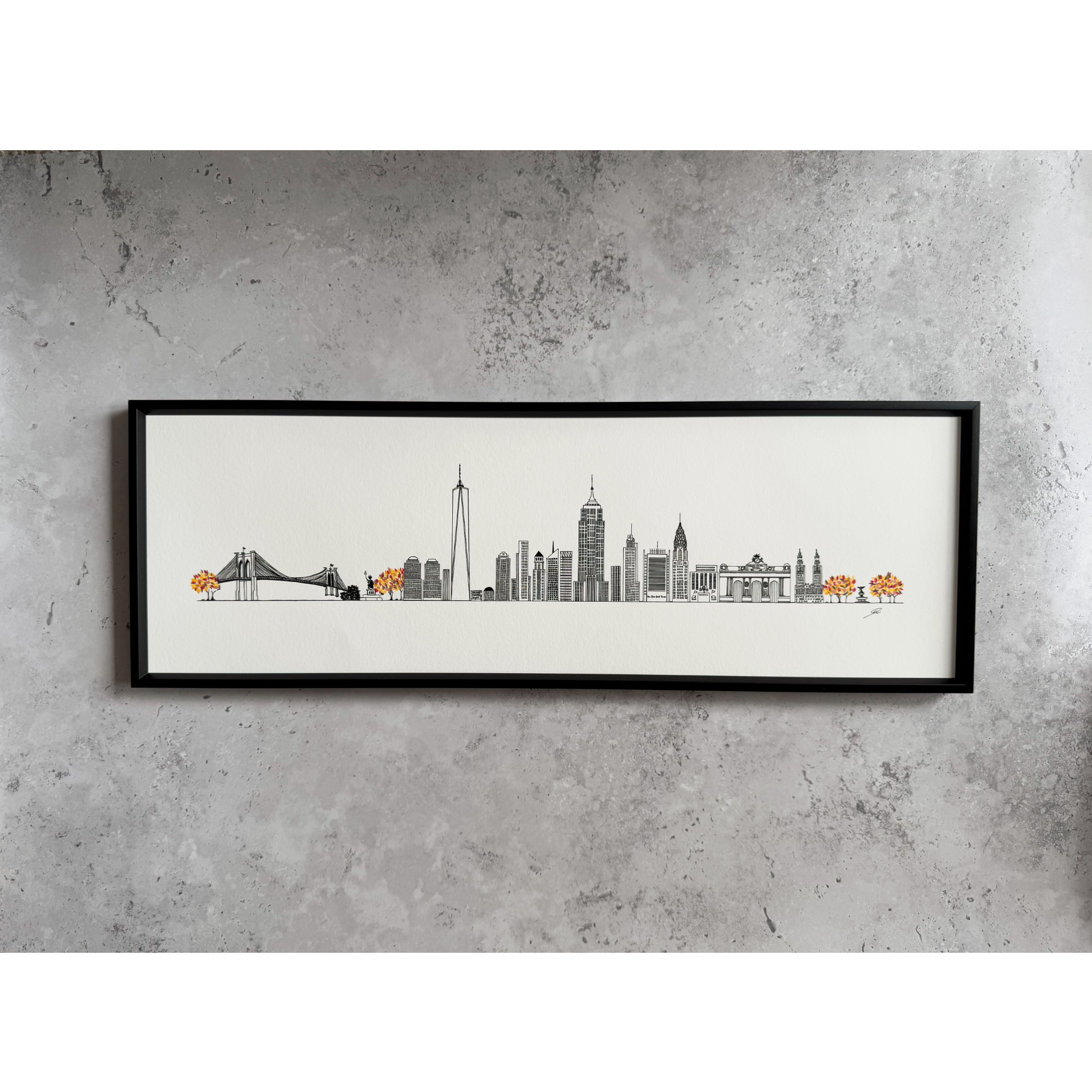 New York in Autumn - Hand-painted Leaves - Cityscape Print