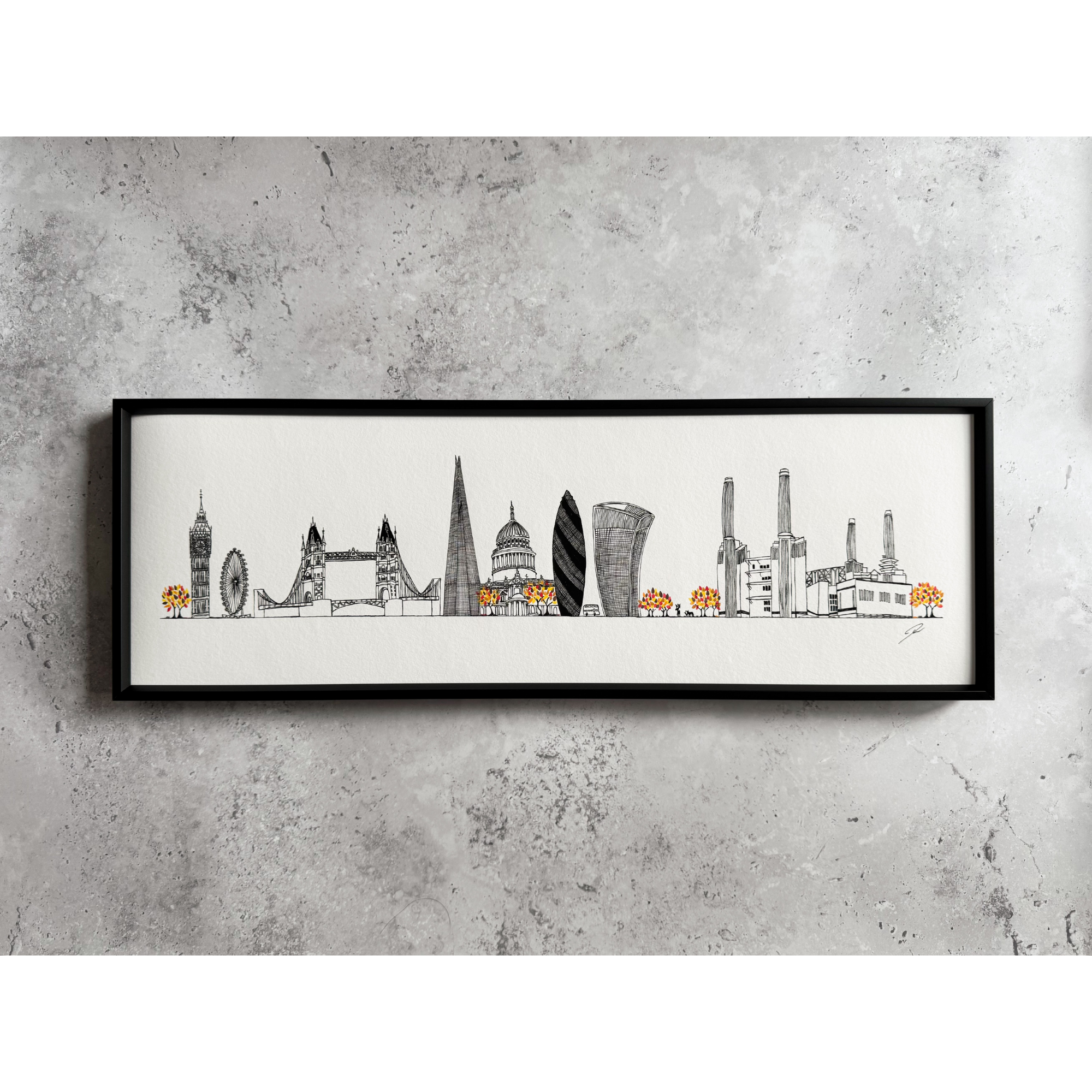 London in Autumn - Hand-painted Leaves - Cityscape Print