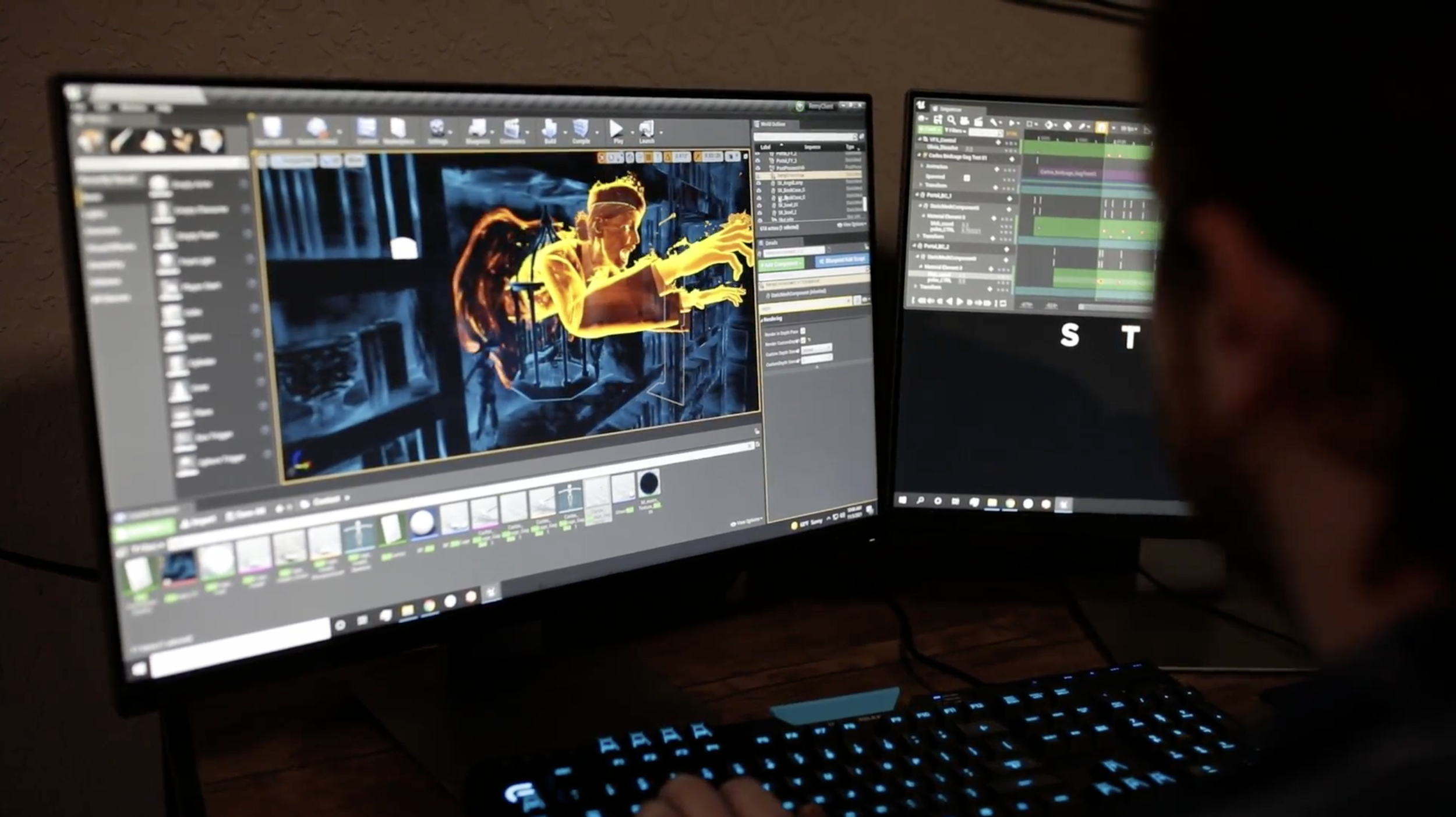 Computer monitor with an image of an animated ghost being created in animation software