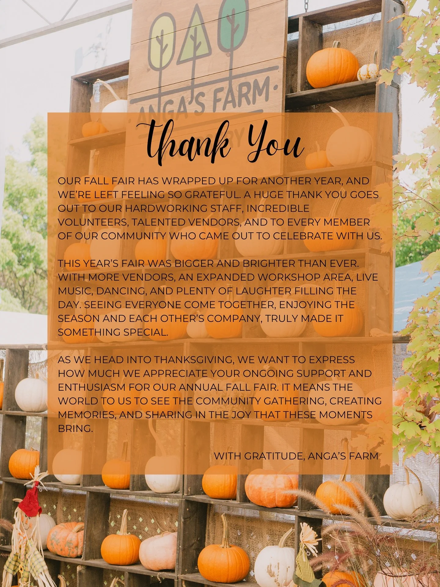 Our Fall Fair has wrapped up for another year, and we&rsquo;re left feeling so grateful. A huge thank you goes out to our hardworking staff, incredible volunteers, talented vendors, and to every member of our community who came out to celebrate with 