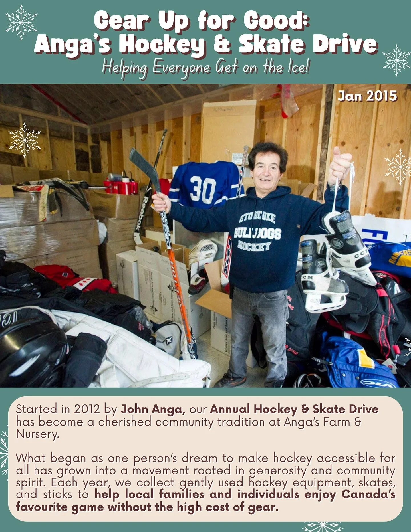 🏒 Gear Up for Good: Anga&rsquo;s Annual Hockey &amp; Skate Drive 🧤

Started back in 2012, this community tradition has helped countless families get on the ice and experience the joy of Canada&rsquo;s favourite game. Each winter, our greenhouses fi