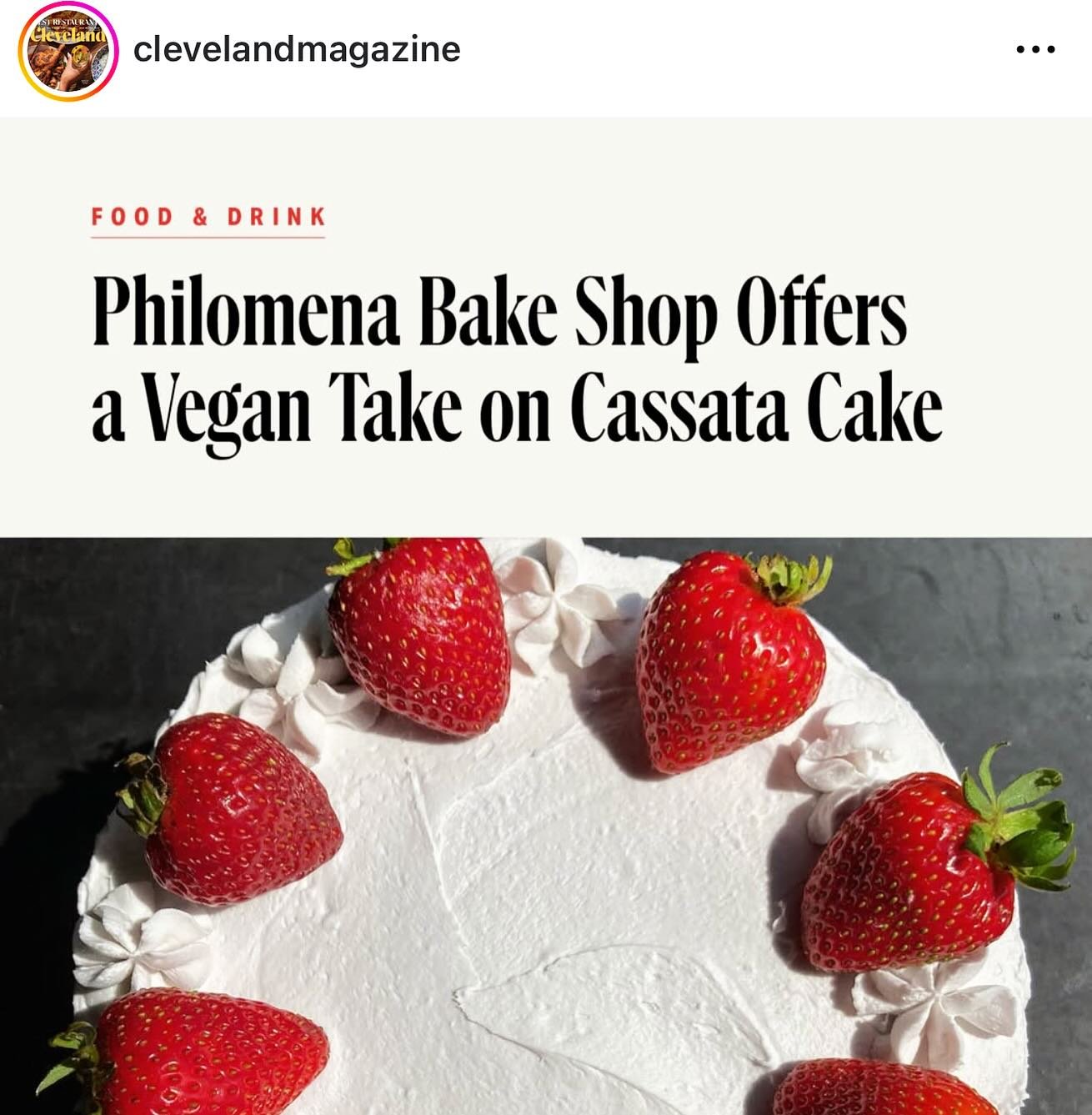Thank you @clevelandmagazine for the feature! With our new storefront only just open it feels amazing (and a little surprising) to be in the spotlight! 😊

We are super excited to bring back our seasonal #glutenfree and #vegan Strawberry Cassata Cake