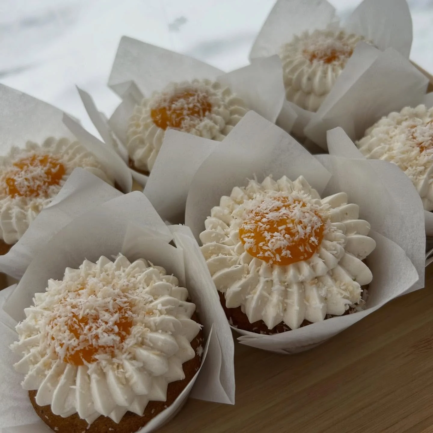 We're back from vacation and while none of us got to visit Puerto Rico we are bringing Tropical Sunshine cupcakes to the case. Guava cake, mango jam, and lime buttercream. Available in 6" and 8" cake sizes too but those must be ordered in a