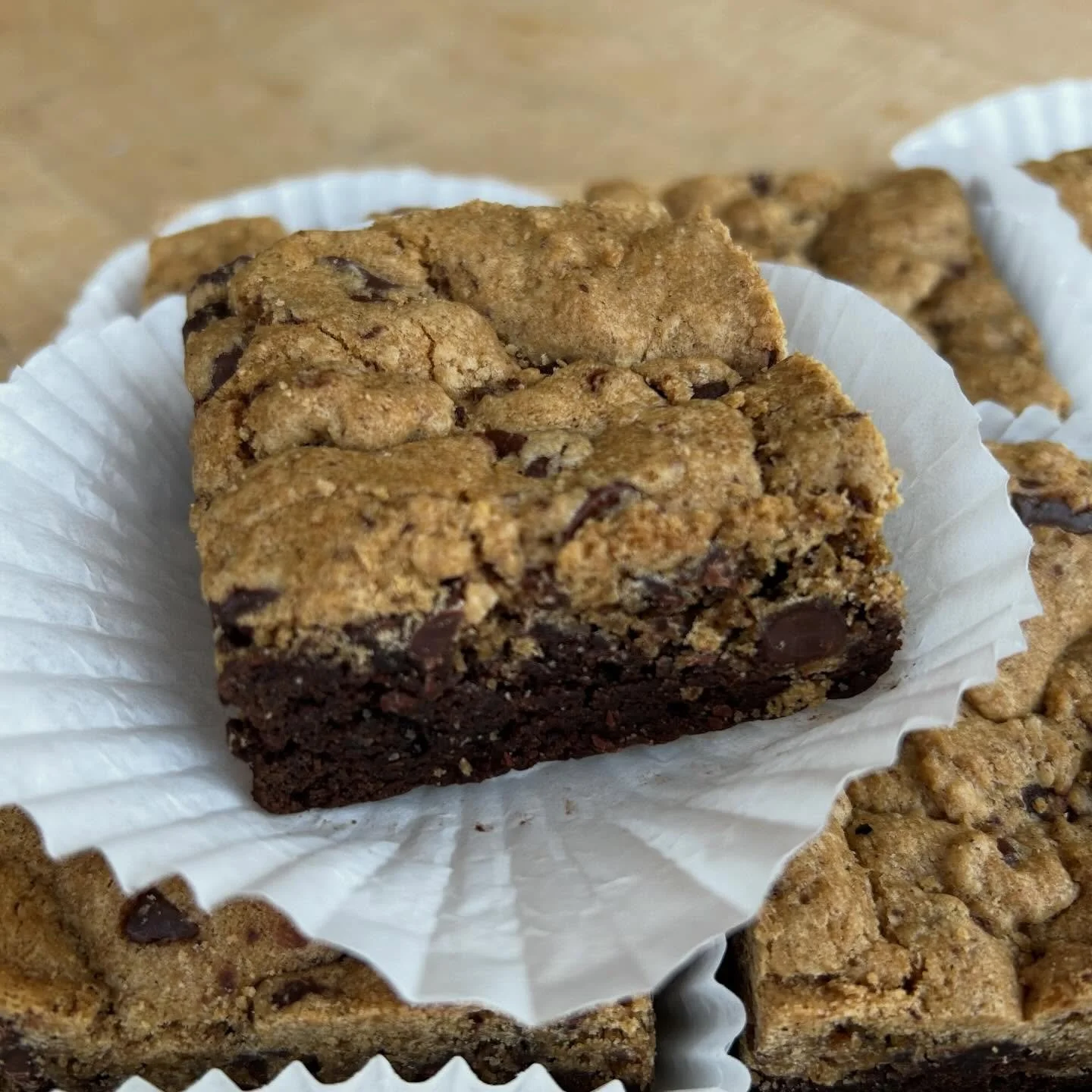 The Brookie. Part rich chocolate brownie, part chocolate chip cookie.

It's been a massive hit since it hit the case in December because, lookit, you can't go wrong with this combo, can you?

#vegan #glutenfree #soyfree #vegancleveland #cleglutenfree