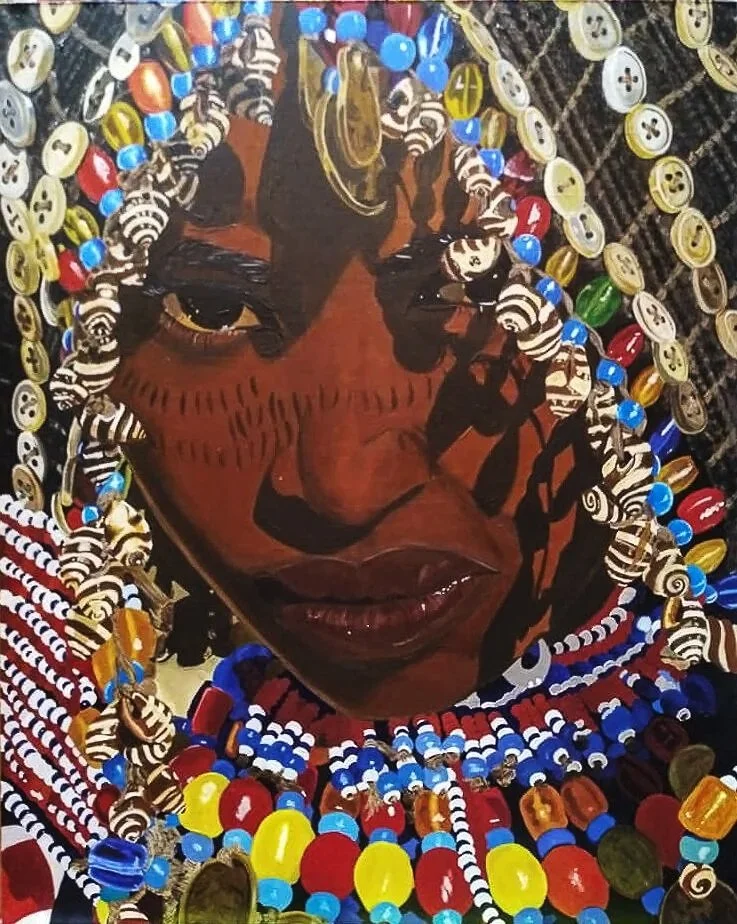 Beaded Lady, Acrylic on Hardboard, 16"x20"