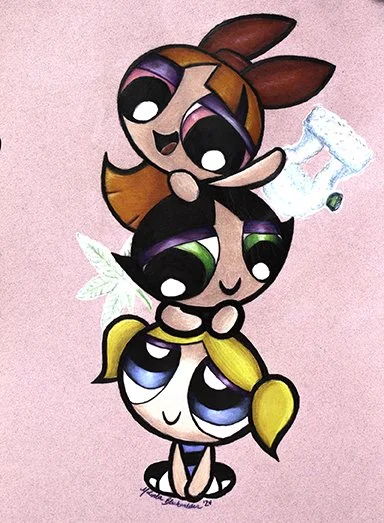 Power Puff Girls, Colored Pencil, 9x12