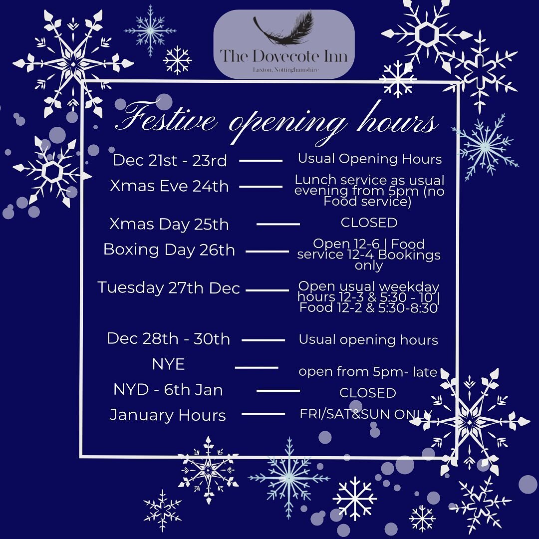 A little up date on our festive opening hours this year and please note our January opening times and menu that is available for Takeaway and Dine In. Have a great Christmas everybody whatever you&rsquo;re up to! Looking forward to seeing a lot of yo