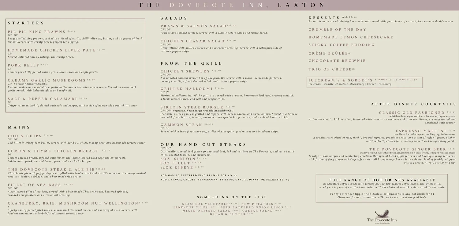 Pub Classics Menu — The Dovecote Inn
