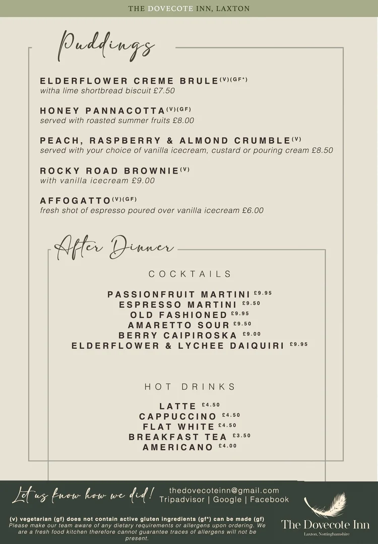 Pub Classics Menu — The Dovecote Inn