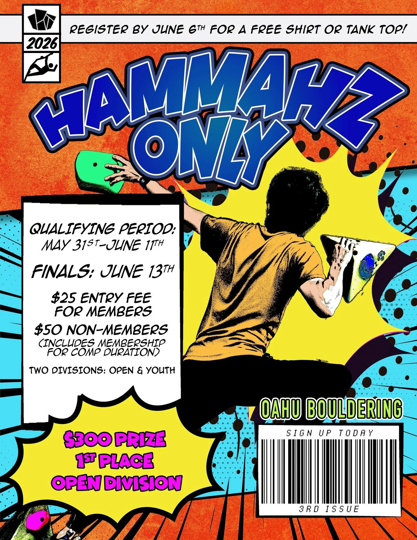 In the next week, we'll see the return of Hammahz Only, a competition dedicated to all the cave monsters and overhang enthusiasts! Follow the link in bio for registration.

Again, we'll have two divisions: Open (Adult) and Youth (14 &amp; Under)

***