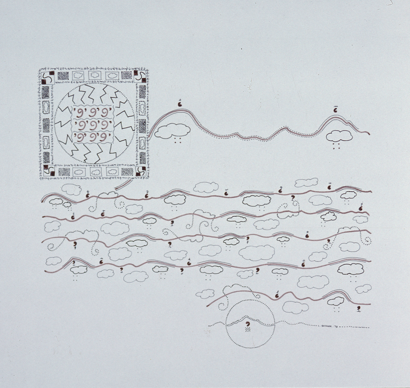 "The Mountain Speaks: Explanation," ink, pencil on paper, 1978
