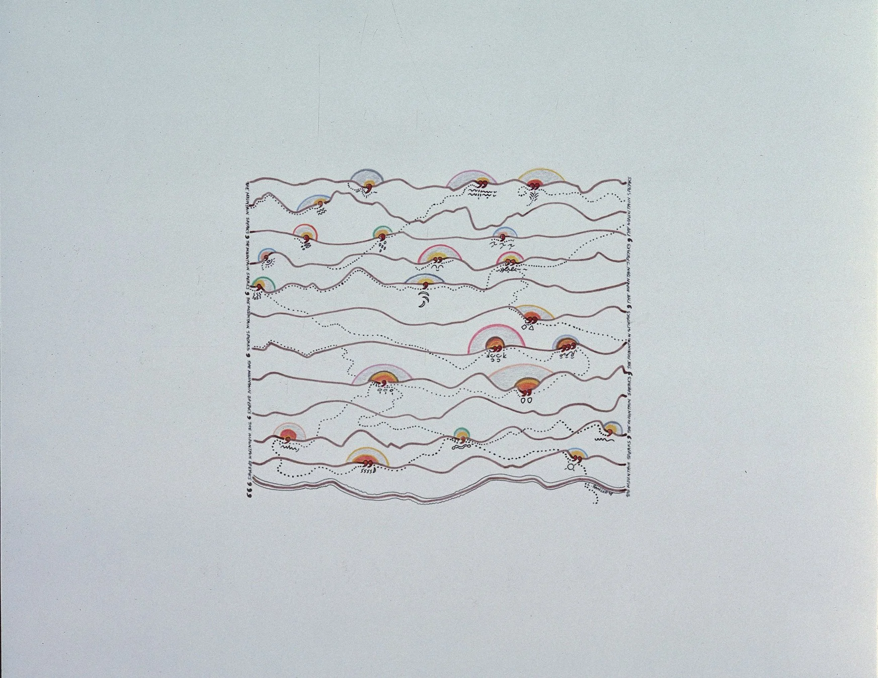 "The Mountain Speaks: Lighthearted Conversation," ink, pencil on paper, 1978 