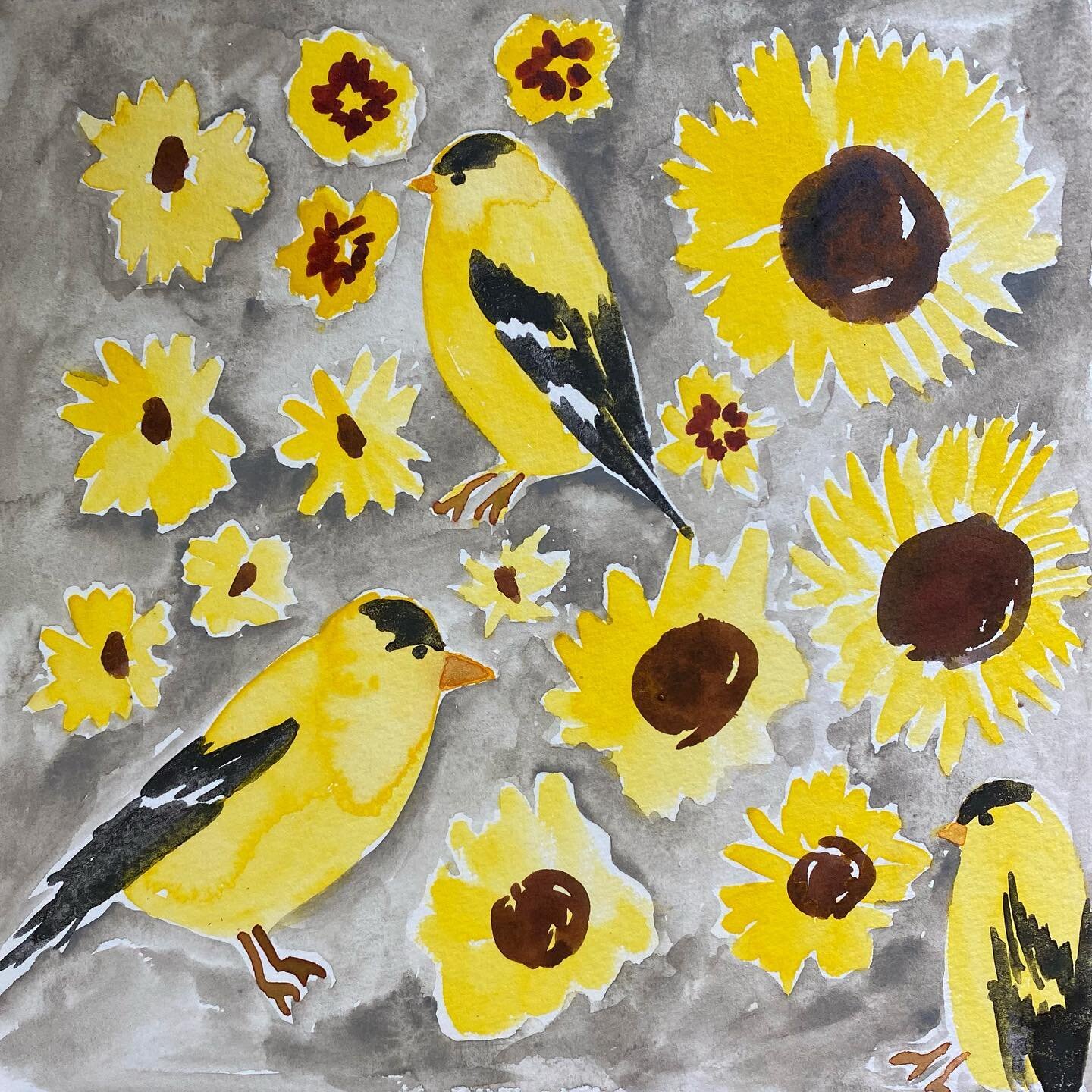 Doodling the yellows of the garden. 💛☀️🌻🌼🐤
Black-eyed Susans, sunflowers, coreopsis, and gold finches! 
#theydrawandgarden